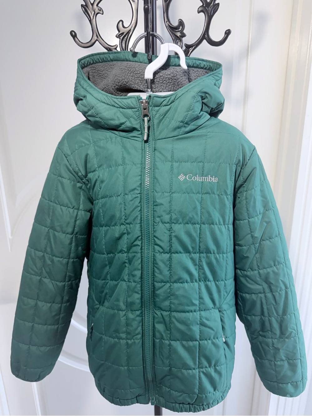 Columbia Teal Quilted Hooded Kids Puffer Jacket Sz S/8